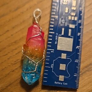Hand Crafted Pink, Orange and Blue Wire-Wrapped Crystal Pendant NWOT #231